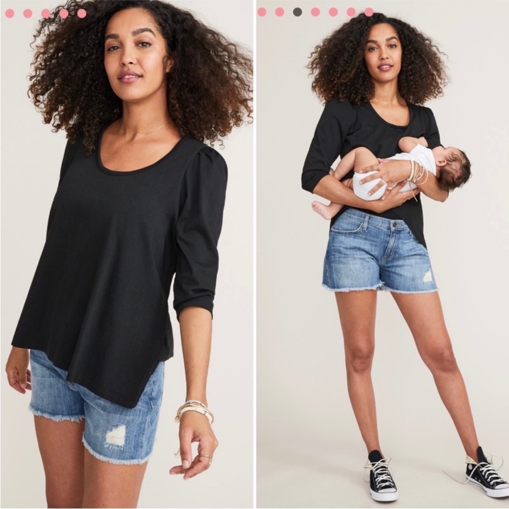 Black Scoop Neck 3/4 Sleeve Women's Top